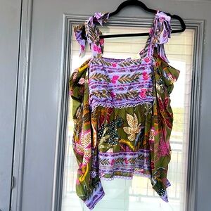 Farm Rio tie shoulder blouse. Absolutely beautiful. Love the colors in this one.